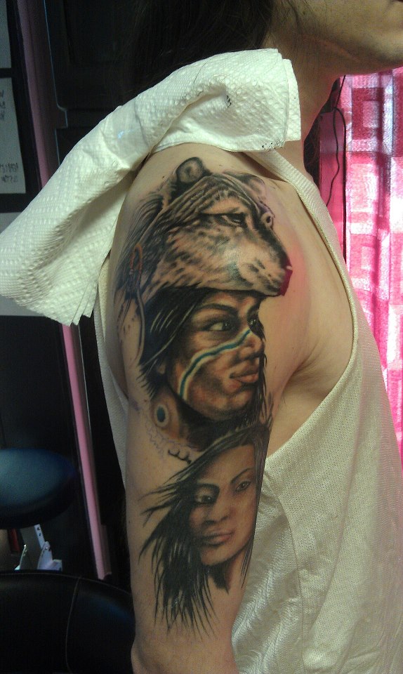 Native American Half Sleeve Tattoo in Progress - Headless Hands Custom